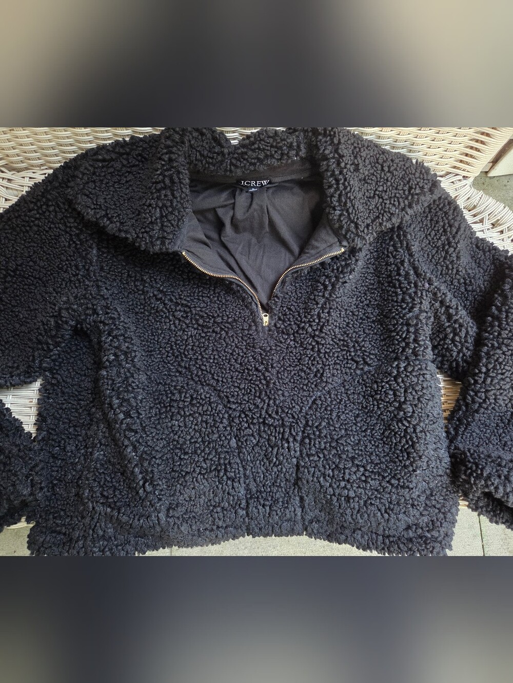 J. Crew Black Sherpa Zip Front Pullover Womens M